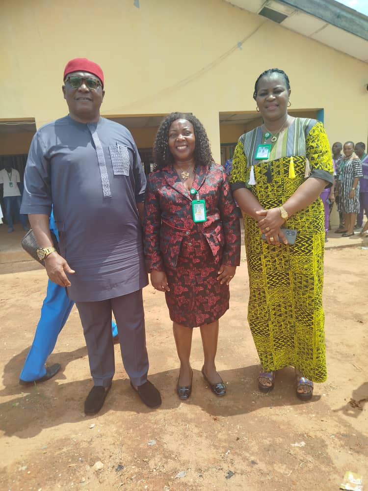 From L--R, Engr. Ben Okongwu, President General, Abagana Improvement Union, UNTH CMAC, Prof. Joy Eze & Director of Admin, UNTH, Mrs Uche Obi